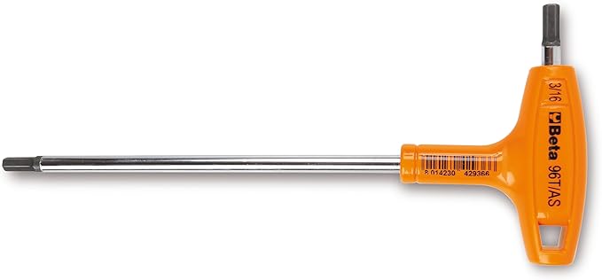 Beta 96T SAE (Fractional Inch) T-Handle Hex Key Wrench 3/16" | High Torque Ergonomic Allen Wrench with Dual Hex Tips | Drop Prevention Hole | Industrial Strength | Made in Italy