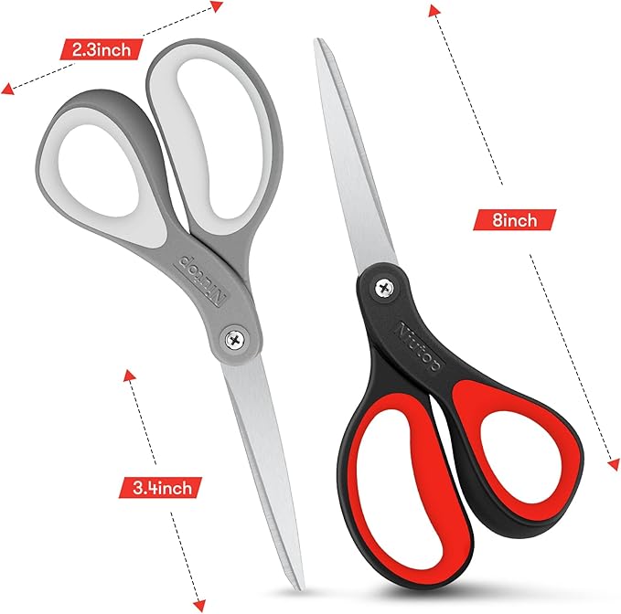 Niutop 8" All Purpose Scissors - Heavy Duty, Ergonomic Comfort Grip Sewing Shears for Office, Home, School, Art, Craft & DIY
