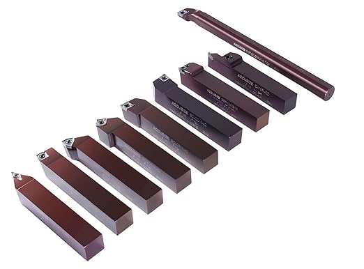 Accusize Industrial Tools 1" Shank, 9-Piece Indexable Turning & Boring Set, Uncoated Sharp-Edge Carbide Inserts for Aluminum, 3988-0001
