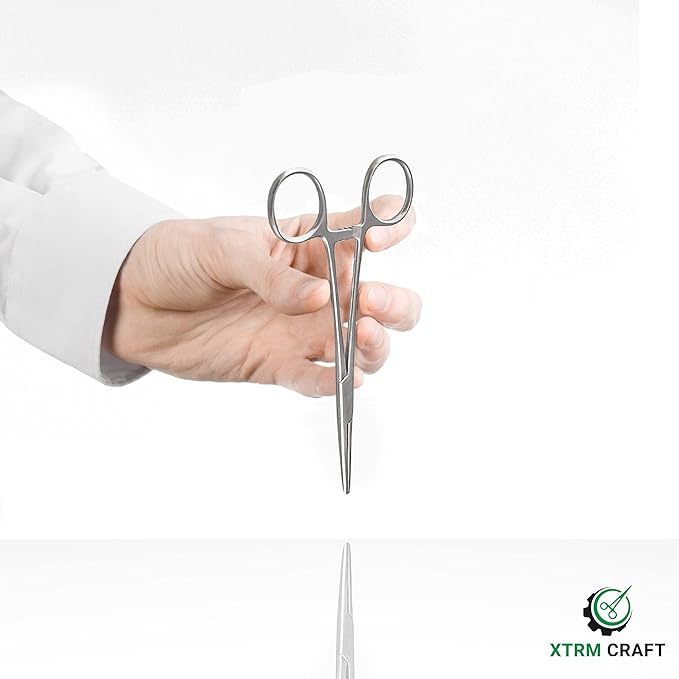 Pean Hemostat Straight and Curved Multipurpose Locking Tweezer Clamps Serrated, Stainless Steel - Hemostats for Nurses, Fishing Forceps, Crafts and Hobby