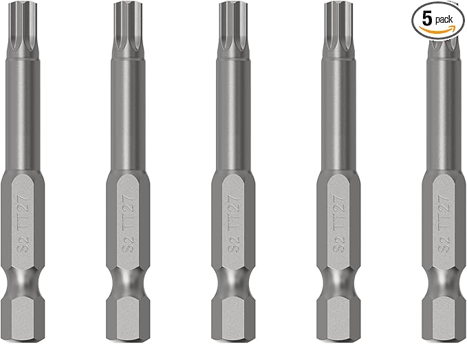 5PCS T27 Magnetic Tamper Proof Torx Screwdriver Bits, 1/4 Inch Hex Shank 2 Inch Length S2 Steel Security Drill Torx Head Drill Screw Driver Tools(50mm Long, Star 6 Point)