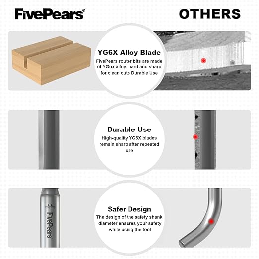 FivePears Straight Router Bits 1/2 Inch Shank Double Flute, 1/2 Inch Cutting Diameter, 2 Inch Cutting Length, Used for Create Groove, Dado or Hollow