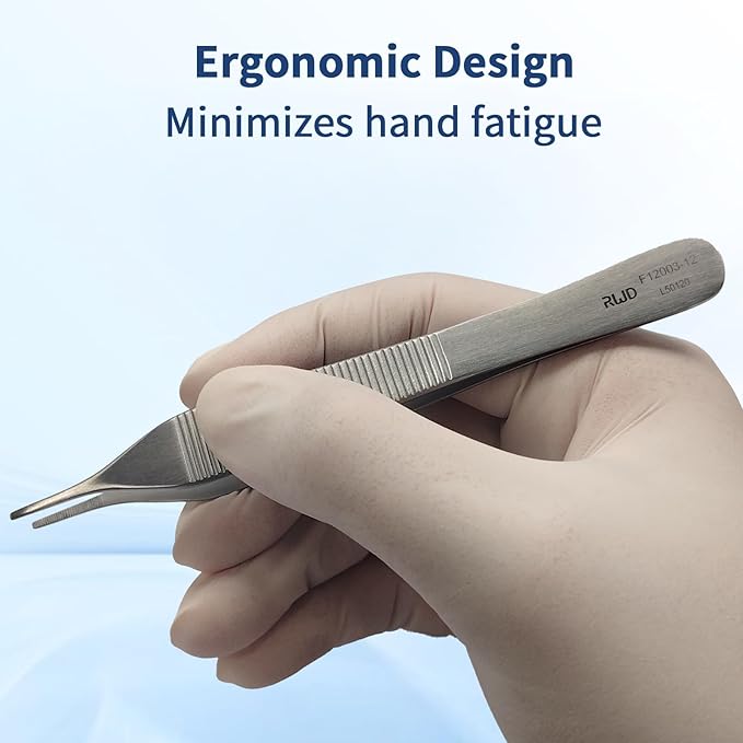 RWD ADSON Dressing Forceps 4.7", 1.5mm Width Serrated Straight Tip, Martensitic Stainless Steel Micro Forceps Tweezer, Surgical Tweezer for High-Precision Handling (F12003-12)(Optimized of F12032-11)