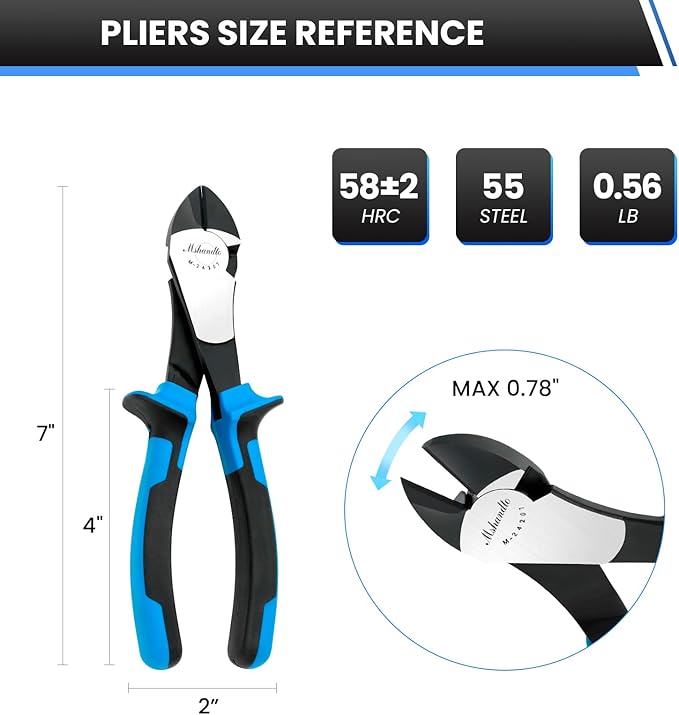 7-inch Wire Cutters Ultra Tough Side Cutters Dikes Durable Diagonal Cutting Pliers in High Carbon Steel for Electrical, Artificial Flowers and Homes Repairing Heavy Duty Cutting Tools