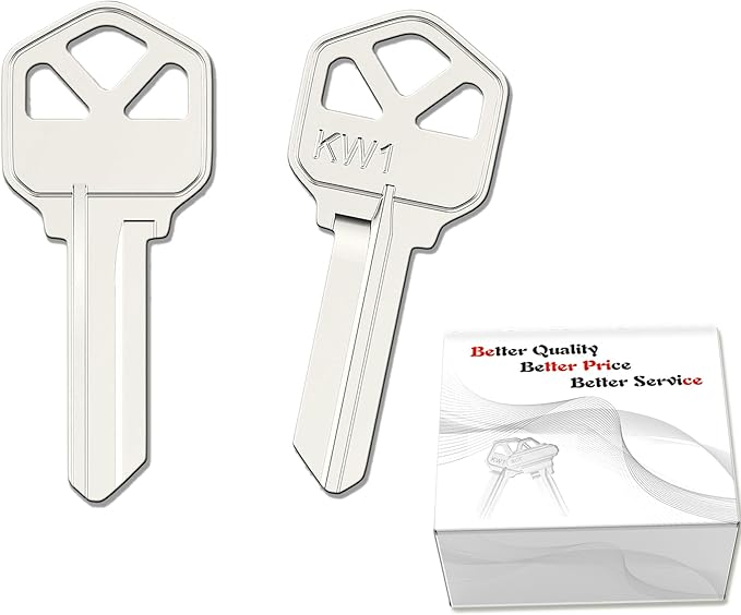 Premium Brass KW1 Key Blanks, Nickel Plated Surface, Uncut Blank Keys, Pack of 50