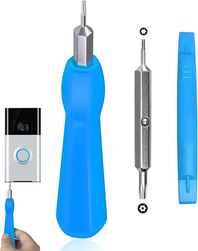 Battery replacement and WiFi password reset T6 T15 circular screwdriver head set, suitable for all circular video doorbell models (blue) gift of 20 original specification screws.