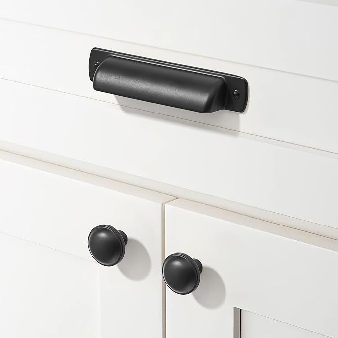 khtumeware 20 Pack Drawer Pulls - 1-1/4 Inch Matte Black Cabinet Knobs - Solid Round Dresser Drawer Knobs - Simple Cabinet Hardware