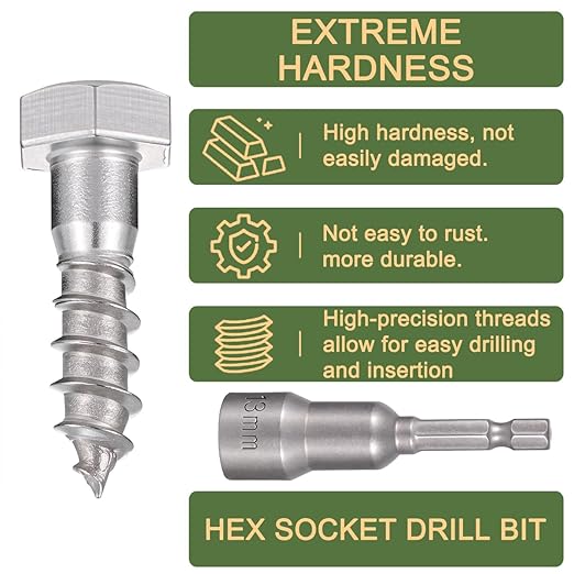 25 Pcs M8x1.18 Inch Lag Screw Kit with Washers 304 Stainless Steel 18-8 Lag Screws for Furniture Maintenance Loose Chair Legs Reinforcement