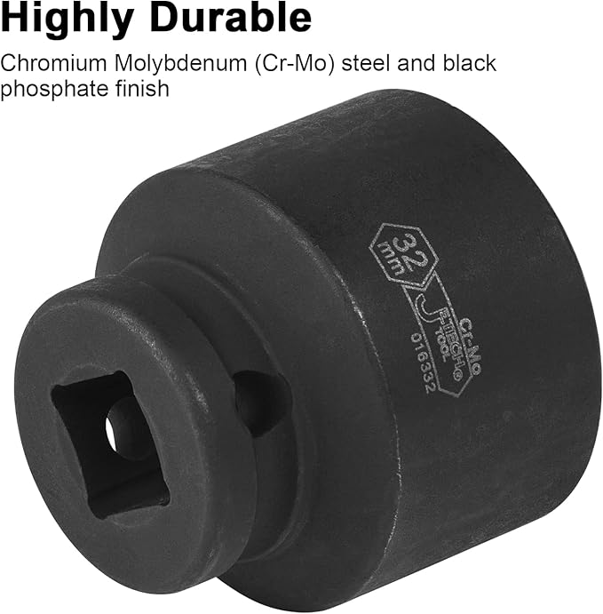 JETECH 1/2 Inch Drive 32mm Standard Impact Socket, Chrome Molybdenum Alloy Steel, Shallow 6-Point Design, Metric