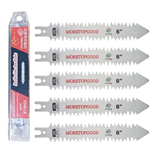 Double-Sided Reciprocating Saw Blade,6 Inch Wood Pruning Japanese Teeth Saw Blades for Cutting Bamboo/Tree Branches/Limb/Roots/Shrubs/Brush/Stumps (5TPI/5 Pack)