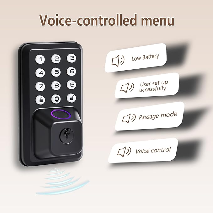 Smart Fingerprint Door Lock with Keypad, Keyless Entry Door Lock Deadbolt with Remote App Control, Voice Prompt, Auto Lock, 500+ User Capacity, IP55 Waterproof, Easy Installation, Type-C Port Charging