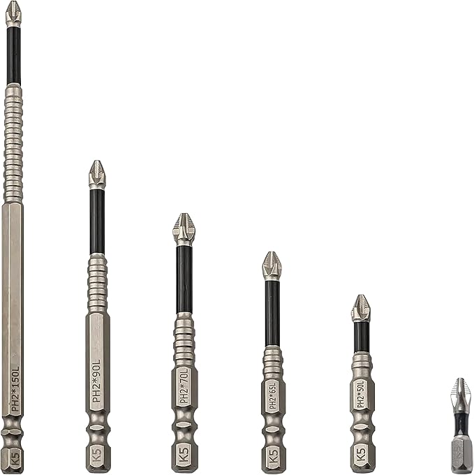 Screwdriver Bit Set, KEWAYO 6Pc Magfixer New K5 High-Magnetic Drill Set 1/4 Hex Shank for Impact Drill Driver