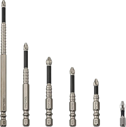 Screwdriver Bit Set, KEWAYO 6Pc Magfixer New K5 High-Magnetic Drill Set 1/4 Hex Shank for Impact Drill Driver