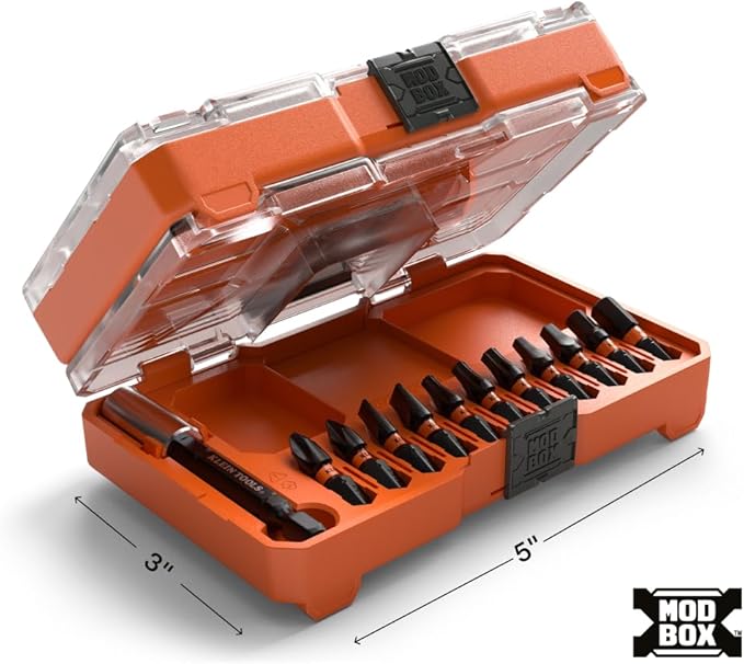 Klein Tools 33801S Impact Driver Bit Set, 12-Piece, S2 Steel, MODbox Compatible Storage Case, Magnetic Bit Holder, Professional Driver Bits