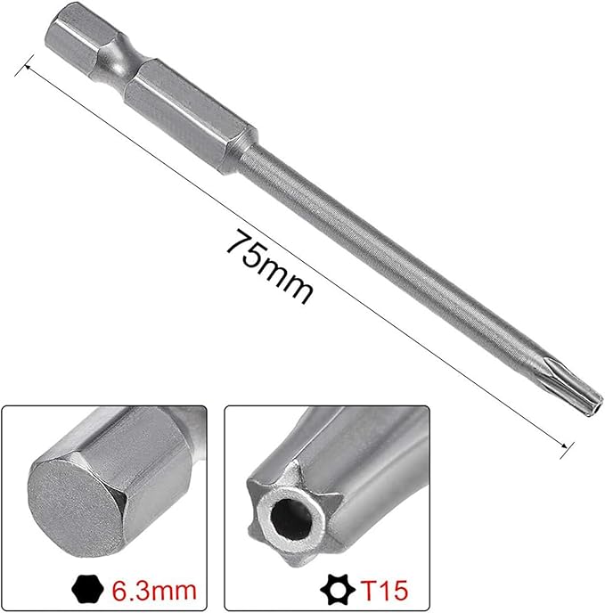 XMHF 10Pcs 75mm/3inch Long 1/4 Inch Hex Shank T15 Torx Head Magnetic Screwdriver Bits Security Tamper Proof Star 6 Point Screw Driver Set