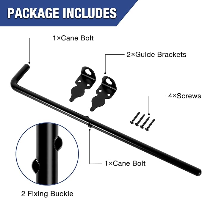 1 Pack 18" Cane Bolt Iron Gate Drop Rod Fence Gate Stopper Cane Latch for Wood PVC Vinyl Metal Gate Lock Pole Exterior Interior Outdoor Heavy Duty Farm Barn Bar Door Hardware, Ground Latch Anchor