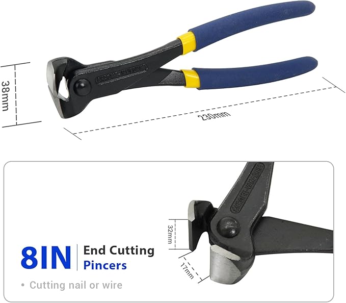 MANUFORE 3pcs Nail Puller Pincers Set, 8in Carpenters Pincers, 8in End Cutting Pincers, 8in Tower Pincers Set Nail Remover Tool for Pulling Nails or Cutting Wires