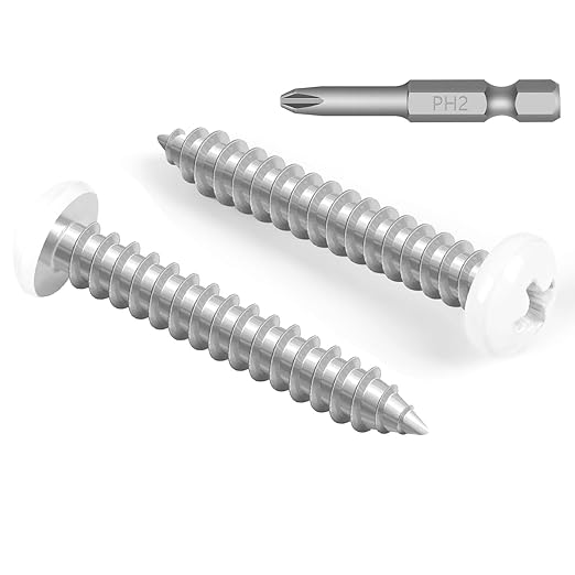 100 PCS #6 x 5/8" White Head Sheet Metal Screws, Pan Head Phillips Fast Self Tapping Screws, Round Head Wood Screws, Screwdriver Bit Included