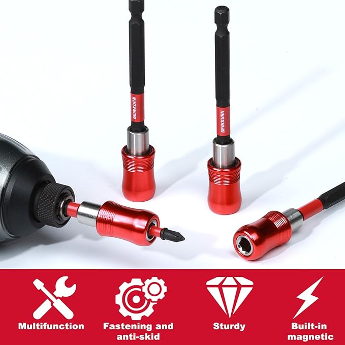 4PC 6” Impact Screwdriver Bit Holders, Magnetic Extension Quick-Change Socket Drill Bit Holder Cr-V SteelHex Shank Quick Release Drill Bit Guide