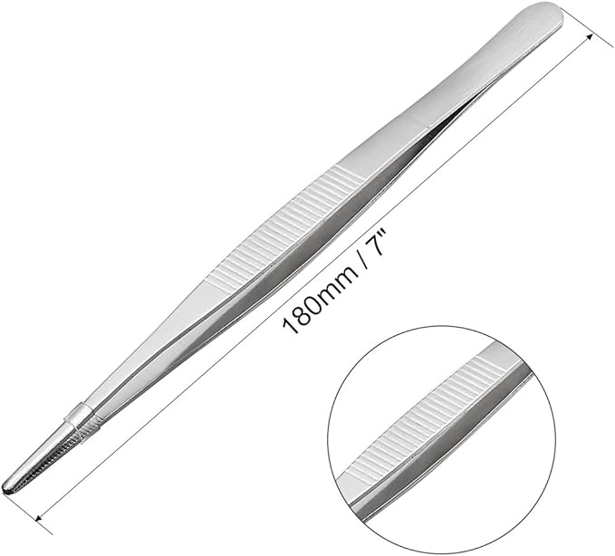 uxcell 1 Pcs 7-Inch Stainless Steel Straight Blunt Tweezers Serrated Tip Daily Garden Tool