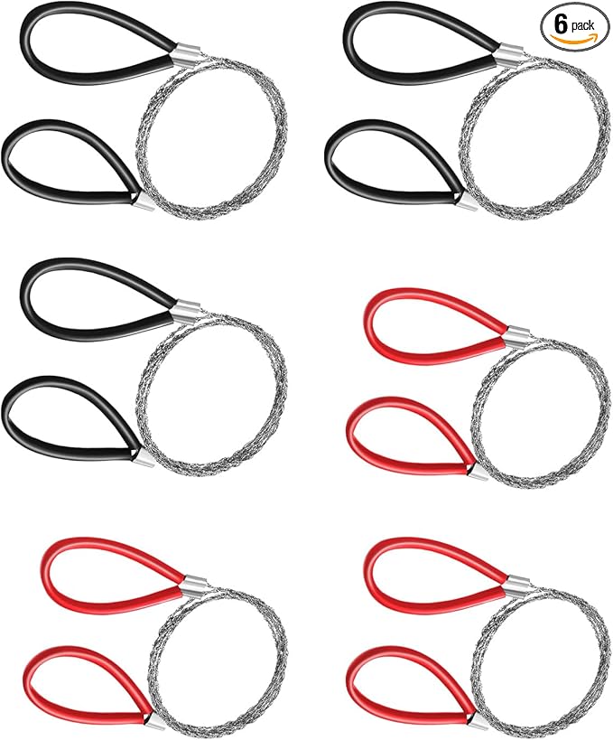 Emergency Wire Saw, 6 Pcs Steel Wire Saw Scroll Travel Wire Rope Cable Survival Wire Hand Pocket Rope Chain Saw for Cutting Wood Bone Rubber Plastic