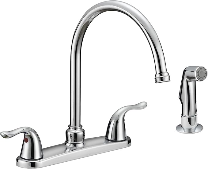 EZ-FLO Two-Handle High-Rise Kitchen Faucet with Sidespray, Stainless Steel, EZ-10201