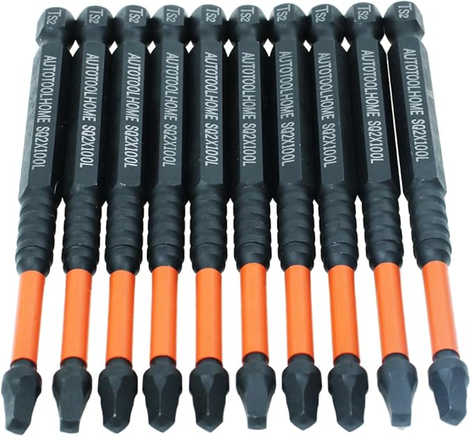AUTOTOOLHOME 10 Pack #2 Square Driver Bit 4 inch Long Square Impact Drill Bit for Pocket Hole Jig System SQ2 Bits