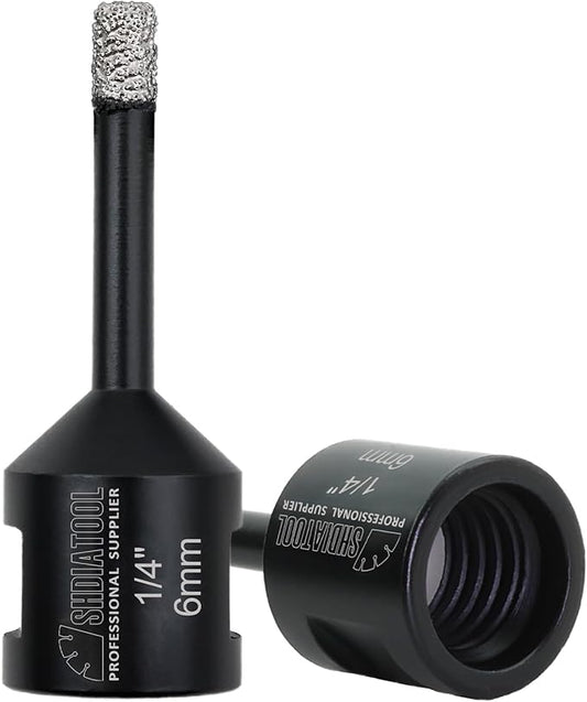 SHDIATOOL Diamond Core Drill Bits 2PCS 1/4 Inch for Porcelain Ceramic Tile Marble Brick Vacuum Brazed Hole Saw 6mm