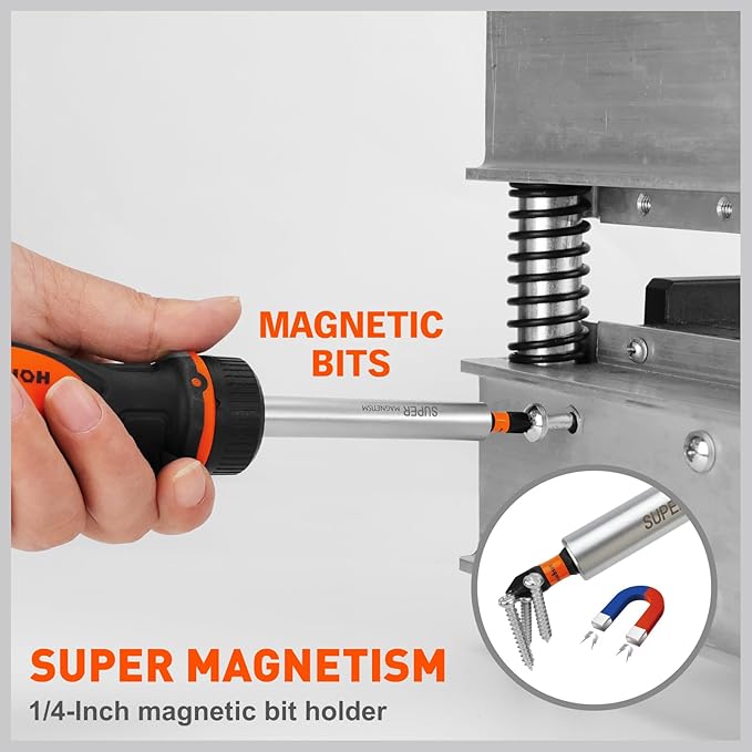 HORUSDY Magnetic Ratcheting Screwdriver Set: 14-in-1 Bits & 1/4" Driver, Multi-Sized Phillips, Slotted, Square, Torx, Hex for Garage & Daily Repair