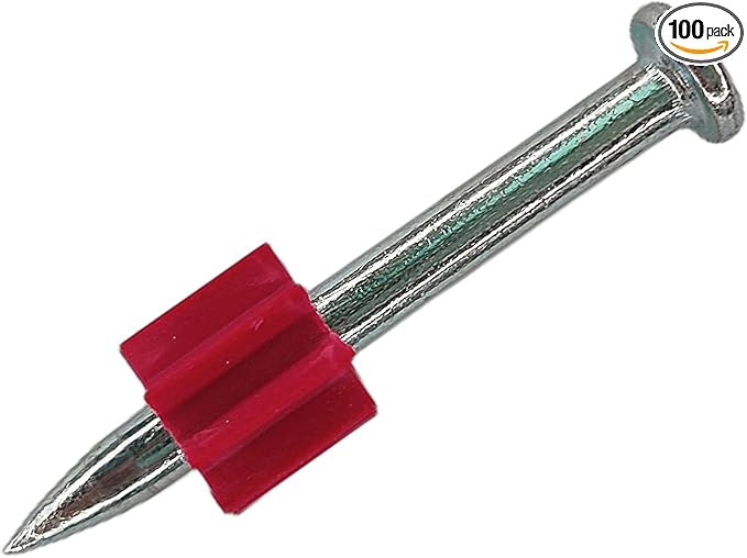 1-1/2" Powder Actuated Fasteners,.300 Head Diameter Drive Pin with red Flute, P150, 100pcs/pack