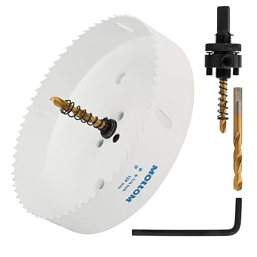 Mollom (159mm | 6-1/4") HSS M42 with 8% Cobalt BI-Metal Hole Saw with 2 Pilot Drill Bits & Arbor Smooth Cutting for PVC,Drywall,Wood,Plastic,Gypsum Board,Rubber