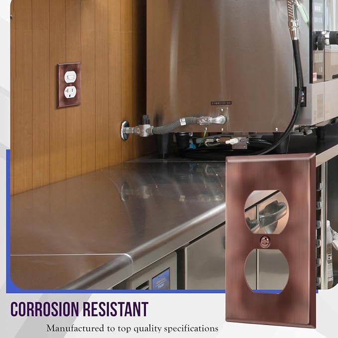 ENERLITES Duplex Receptacle Metal Wall Plate, Stainless Steel Outlet Cover, Corrosion Resistant, Standard Size 1-Gang 4.50" x 2.76", Stainless Steel 201, 7721-AC, Antique Copper