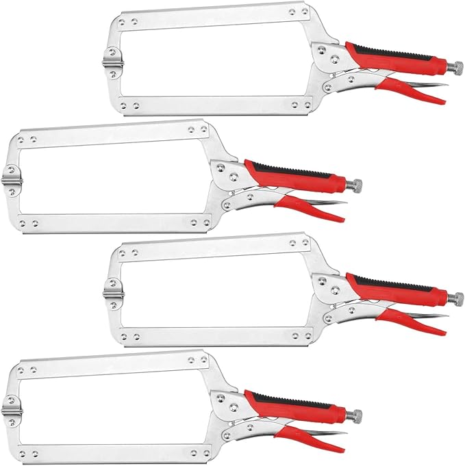 PINGEUI 4 PCS 18 Inch C Clamp Locking Pliers, Heavy Duty C Clamps with Swivel Pads and Rubber Handle Sleeve, Adjustable Welding Woodworking Tools, 7 Inch Max Jaw Opening