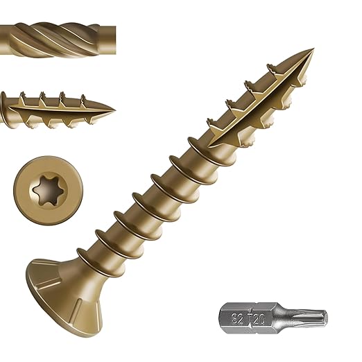 #8 * 1-1/4" Deck Screws, (233pcs) 1 lbs.Exterior Wood Screws, Rust Resistant Epoxy Coated, Bronze, T20 Star Bit