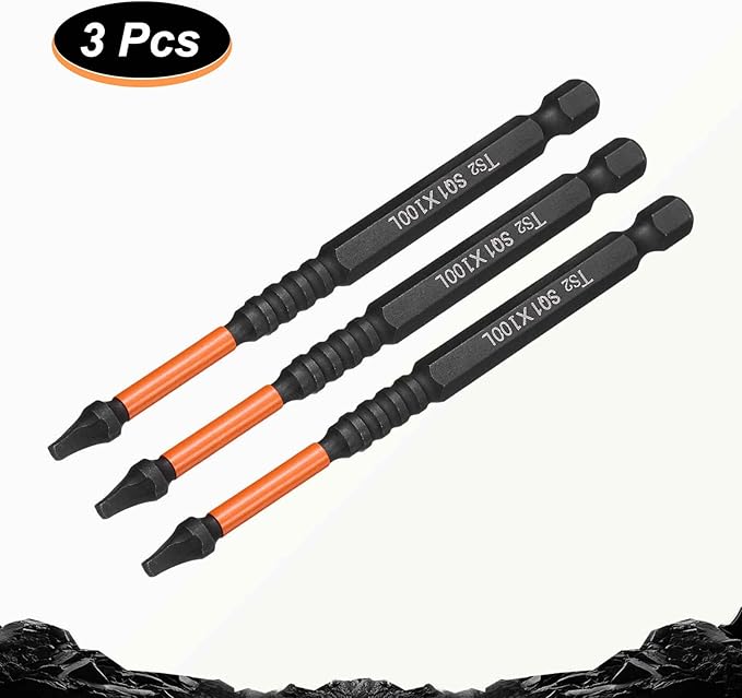 HARFINGTON 3pcs Square Head Screwdriver Bits 1/4" Hex Shank SQ1 Magnetic Head 4" Length S2 Steel Screw Driver Drill Bit for Repair Work Electric Screw Driver
