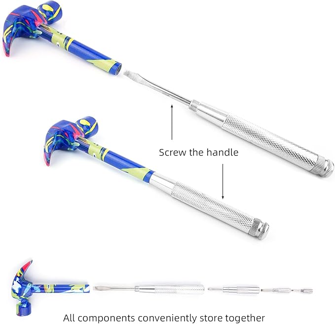 YOUMI 6 in 1 Multifunctional Anti-Corrosion and Anti-Rust Floral Hammer & Screwdriver Tool Set with Slotted/Flat Head Phillips Screwdriver Nail Puller and Claw Hammer Best Gift for Sweetheart(Blue)