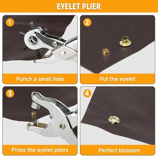 Hoteche 3-in-1 Leather Belt Hole Punch + Eyelet Plier + Snap Button Grommet Setter Tool Kit for Fabric, Shoes,Leather, Clothes, Belt