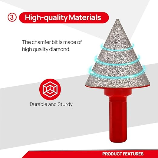 DT-DIATOOL Diamond Beveling Chamfer Bit 1-3/4 Inch with Hex Shank for Tile Porcelain Ceramic Granite Marble Existing Holes Enlarging Polishing Shaping Trimming Repairing
