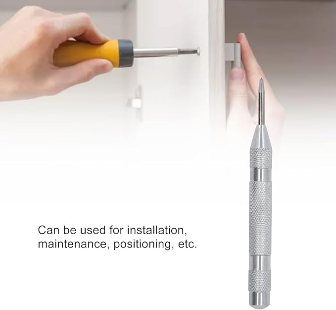 Center Punch, 4Pcs 5inches Center Punch Automatic High Speed Steel Tool Set Kit for Furniture Installation Machine Maintenance (Silver)