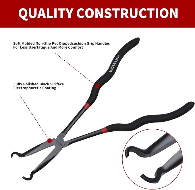 WISEUP 3-Piece 11" Long Reach Hose Grip Pliers Set, 5/16-Inch, 1/2-Inch, 3/4-Inch Dia O-shape nose plier for Easy Removal and Installation of Automotive Hoses and Fitting