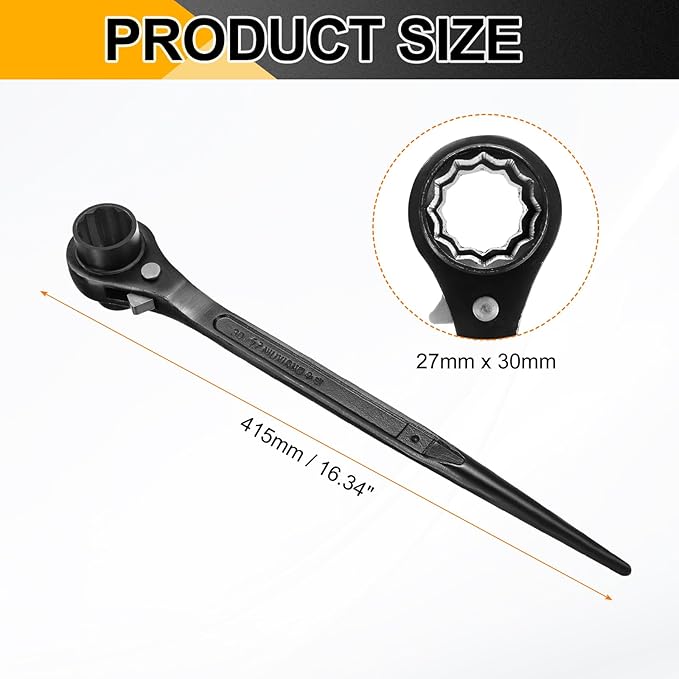 HARFINGTON Scaffolding Podger Ratchet Wrench 27mm x 30mm CR-V 12 Point Double Ended Socket Ratcheting Podger Scaffold Spud Spanner Tool for Auto Repair Mechanical Maintenance, Black