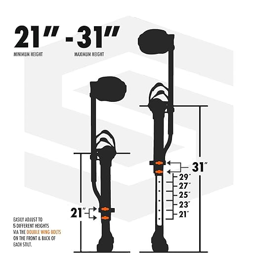 SurPro Single-Sided Drywall Stilts, Aluminum Base, 21??- 31??Height, QuadLock Contractor-Grade Stilts with Patented Flexion Foot System (S1X-A-2131) for Drywallers, Painters, Stilts Drywall