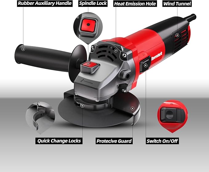 Angle Grinder, 7.5-Amp 4 1/2 inch Electric Grinder Power Tools 12000 RPM with Cutting and Grinding Wheels, Flap Disc and Auxiliary Handle for Cutting, Grinding, Polishing, M14 Thread