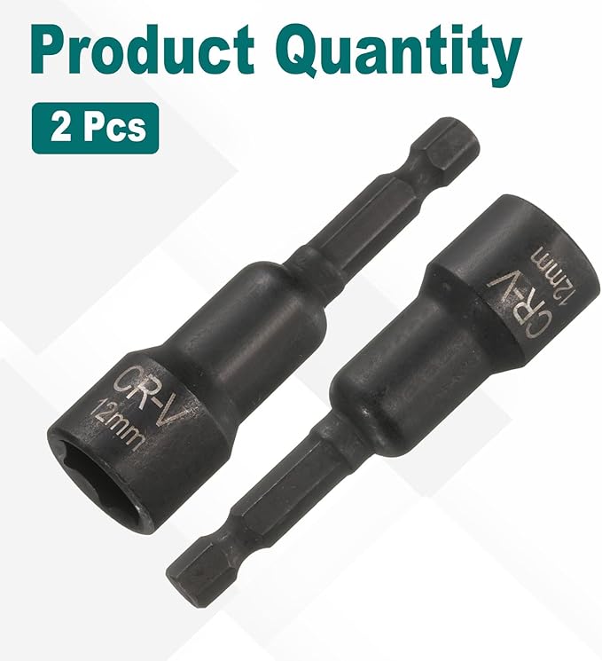uxcell 2Pcs 1/4" Hex Shank 12mm Magnetic Hex Socket 65mm Length, CR-V Steel Quick-Release Impact Driver Socket Wrench Screw for Impact Drill Power Nut Setter