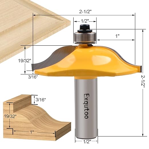 Exqutoo 3PCS 1/2" Shank Router Bit Set, Raised Panel Cabinet Door Making Router Bits, Cemented Carbide Router Bits, Woodworking Tools Router Door & Window Bits (Tenon Joint Cutter Diameter: 1-3/4")