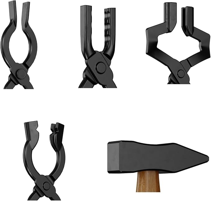 Blacksmith Tongs Set,5PCS Blacksmith Forge Kit for Beginner and Seasoned Blacksmiths, Craftsmen and Bladesmiths