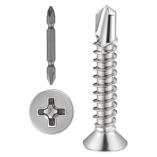 Wensilon竊?00pcs竊?8횞1?쓋or Sheet Metal Self-Tapping Screws 410 Stainless Steel Flat Head High-Strength Quick self-Drilling Screws