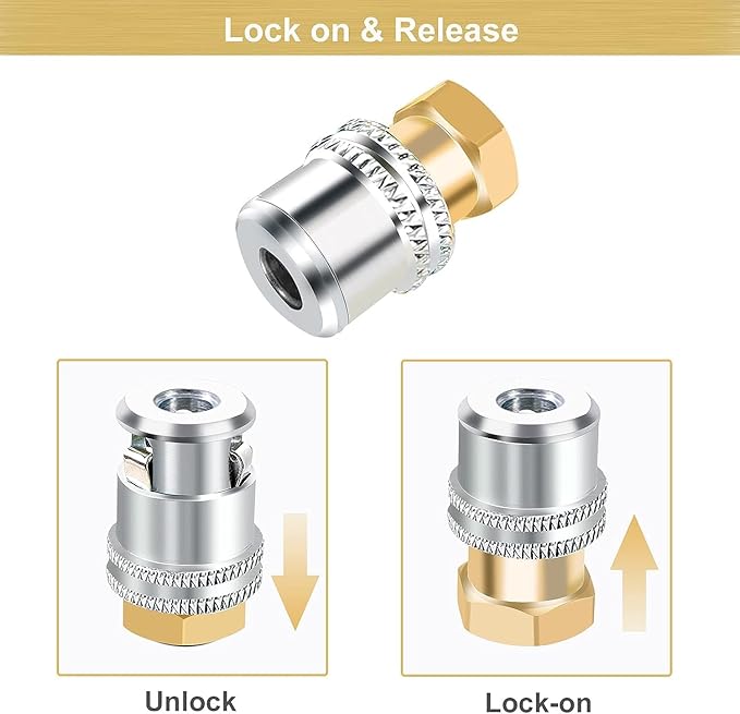 GODESON Lock On Air Chuck,1/4FNPT Closed Flow Brass Tire Chuck with Standard Male Quick Plug,Tire Air Chuck for Tire Inflator Gauge and Air Compressor(Pack of 2)