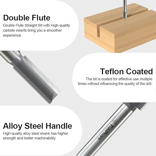 FivePears Straight Router Bits 1/4 Inch Shank Double Flute, 5/16 Inch Cutting Diameter, 3/4 Inch Cutting Length, Used for Create Groove, Dado or Hollow