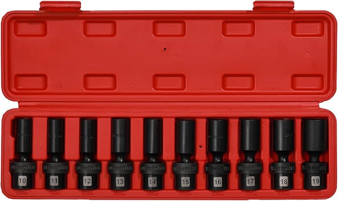 Mayouko 10 PCS 3/8" Drive Deep Universal Impact Socket Set, 6 Point, Metric,10-19mm